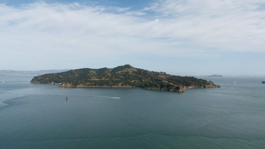 Angel Island, a green hilly island in San Francisco Bay