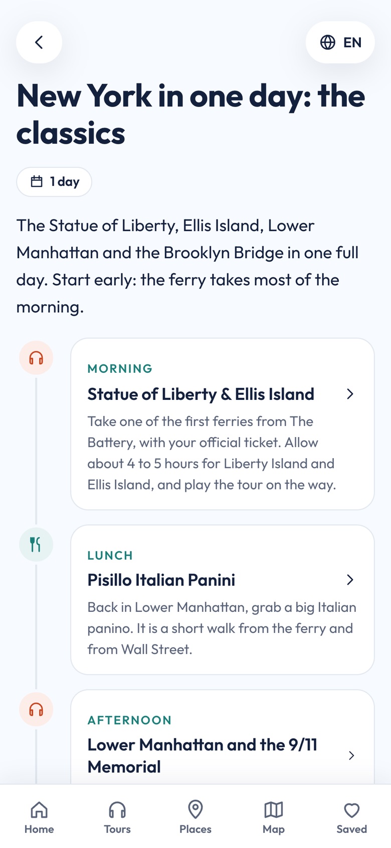 A one-day New York itinerary in the City Guide: Statue of Liberty and Ellis Island in the morning, then Lower Manhattan